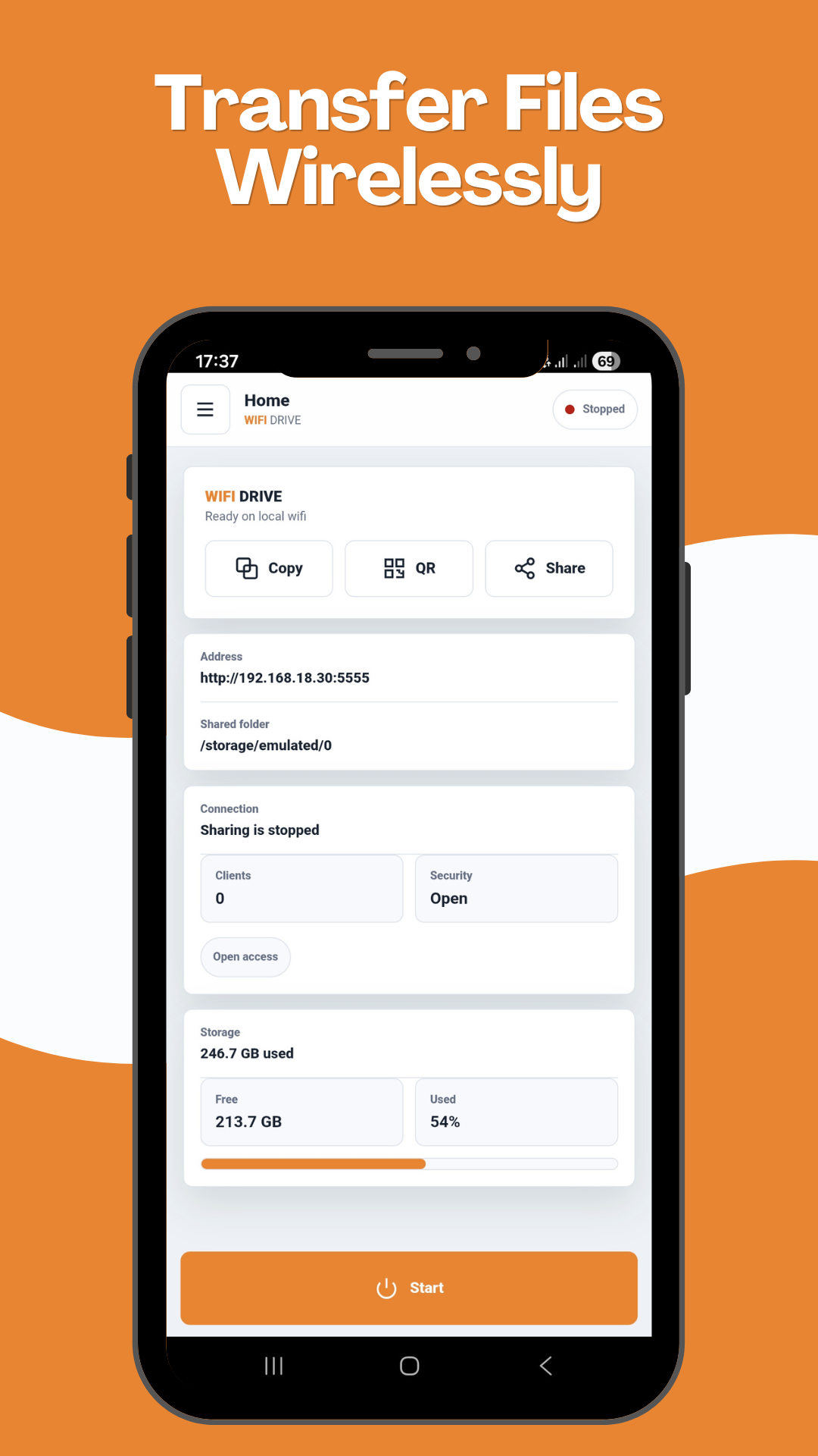 Wifi Drive app interface