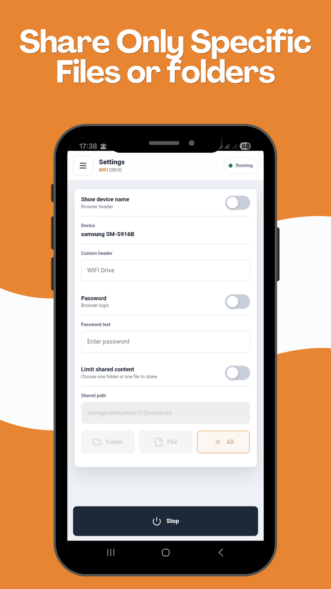WiFi Drive browser transfer screen